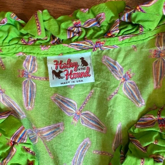 Haley And The Hound Tunic Shirt Blouse Green Pink Dragonfly Women’s Large - Picture 2 of 7